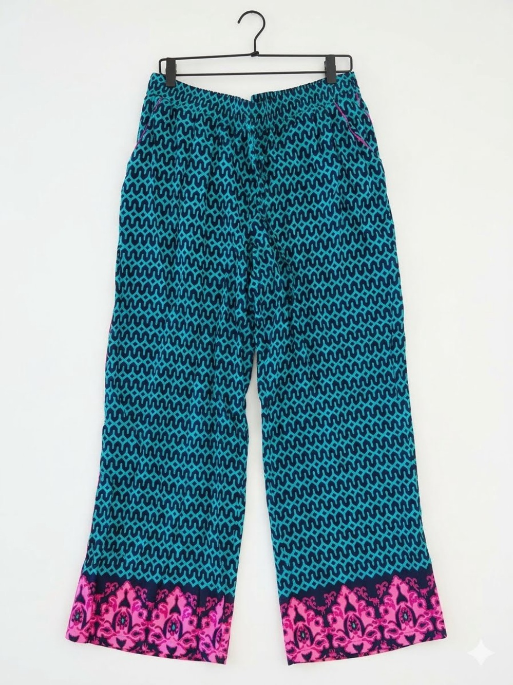 Crown & Ivy Wide Leg Palazzo Pants Women’s Large Geometric Pockets Festival Boho